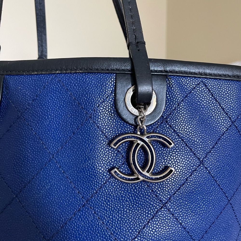 Chanel Grained Calfskin Shopping Fever Tote - Women, Blue - Picture 6 of 9